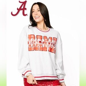 New! QUEEN OF SPARKLES Licensed Alabama Plaid Letter Oversized Sweatshirt